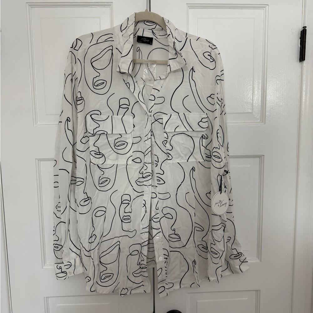 Milk & Honey White Abstract Print Blouse